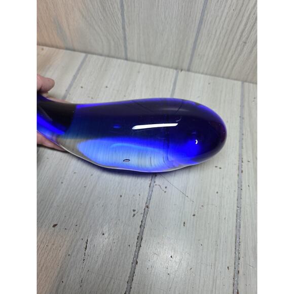 Vtg Blown Art Glass Whale Large Cobalt Blue Whale Sculpture 9” Murano Style - Picture 3 of 10